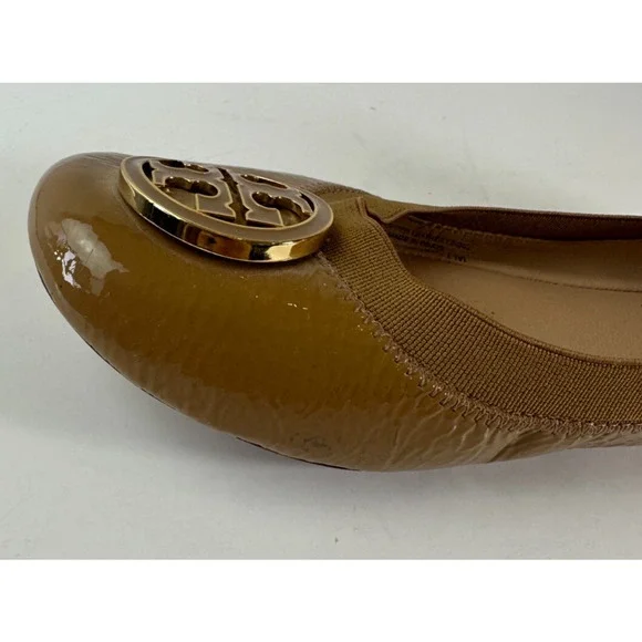 Tory Burch Caroline 2 Ballet Flats Tan Beige Patent Leather Ballerina Shoes 7 7M - Picture 7 of 16